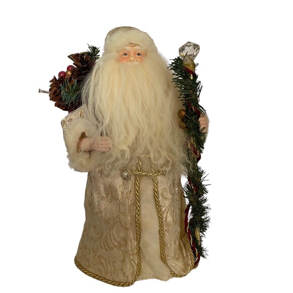 Christmas Santa Claus Doll 16” tall Gold & White Standing Presents Tree Topper - Picture 1 of 12